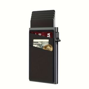 TEMU 초슬림 팝업 카드지갑 남녀공용, 도난방지 알루미늄 합금 라이크라 인조가죽 백, 심플 디자인, RFID 차단 초슬림 팝업 지갑, 얇은 알루미늄 은행 금속 카드 케이스