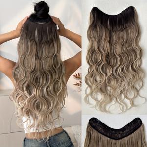 TEMU V자형 옴브레 블랙 클립인 헤어 익스텐션 24인치 워터 웨이브 내열성 합성 헤어피스 - 볼륨 & 길이 추가용 클립 적용 - 여성 & 소녀를 위한 파티, 웨딩, 포토 촬영용