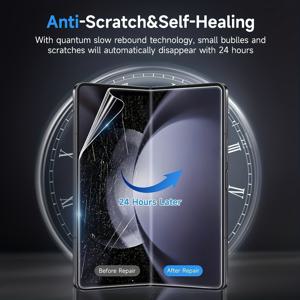 TEMU 6-In-1 화면 보호 필름 세트 (삼성 갤럭시 Z 폴드 7/Z 폴드 6/Z 폴드 5/Z 폴드 4 호환). 2개의 유연한 TPU 필름, 2개의 사생활 보호 강화 유리 보호 필름, 2개의 카메라 렌즈 보호 필름 포함. 케이스에 부착 가능, 지문 방지 기능.