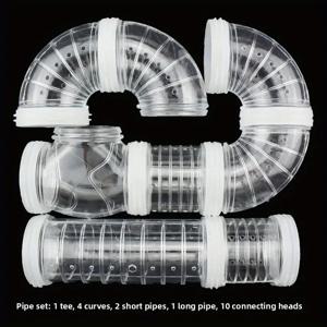 TEMU 18피스 햄스터 & 저빌 터널 시스템 - 안전 잠금 연결 파이프 포함, 투명 PVC 모듈형 소동물 케이지 서식지, 쉬운 조립 햄스터 튜브, 훈련 및 포징용 - 햄스터 케이지, 어항 및 설치류 집과 호환 가능