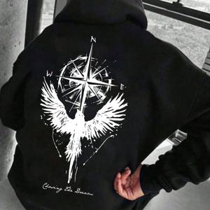 TEMU 남성용 스타일리시 프린트 후드 스웨트셔츠 (가을/겨울용), 다용도 루즈핏 스포츠 캐주얼 후드티 XZ102-S