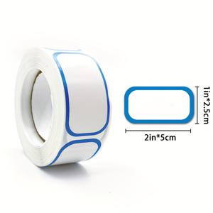 TEMU 1*2인치 파란색 테두리 무지 접착식 대형 병 향신료 라벨 200개, 무지 마킹 씰, 가정 주방 날짜 라벨링용, 방수 접착 스티커 롤, 분류 및 관리용 타원형 흰색 쓰기 가능 라벨 스티커