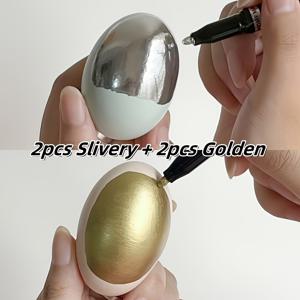 TEMU 인체공학적 디자인의 중간 팁 페인팅 펜 세트 | 반사 미러 마커 | 크롬 도금 골드 및 실버 액체 서명 펜 (자동차, 미술, 공예, 돌, 금속, 플라스틱 및 다양한 표면용) | 세트당 4개