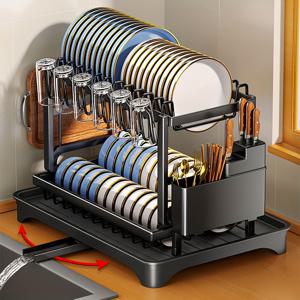 TEMU 빨간빨간 물 빠지는 대형 주방 2단 수납 랙 (다용도 수납, 칼집, 도마 랙, 컵 홀더, 젓가락 홀더 포함)