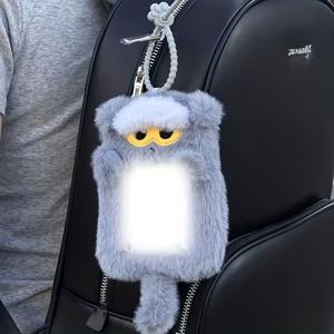 TEMU 2D 크리에이티브 레이지 캣 그레이 플러시 카드 커버 - 패셔너블 멀티 기능 수납 제품 - 사무용품에 완벽 - 사진 전시용