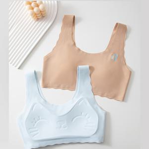 TEMU 4개 세트, 여아 발달 단계 속옷, 어린 소녀용 와이어리스 고정 컵 브라, 중학생용 얇은 스타일, 여아용 심리스 조끼, 편안하고 통기성 좋은 스포츠 브라, 사계절용