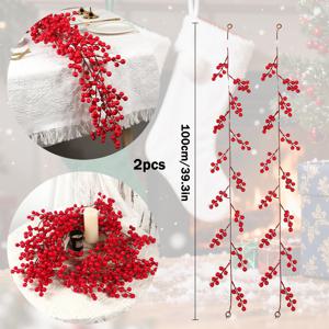 TEMU 생생한 초록 잎과 풍성한 빨간색 베리들이 특징인, 매우 긴 수제 리얼한 빨간색 베리 화환 2개 세트 - 내구성이 뛰어난 플라스틱 실내외 크리스마스 겨울 문 장식, 현관문, 벽난로 장식대에 적합