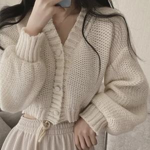 TEMU 시크한 숏 스웨터 재킷, 신상 봄 스타일, 젊은 V넥 싱글 브레스트 속이 빈 다용도 긴팔 스웨터 재킷 (여성)