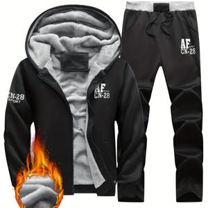 TEMU 남성용 두꺼운 기모 안감 겨울 캐주얼 후드 스포츠 수트