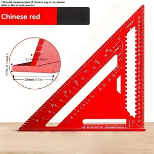 TEMU 정밀 알루미늄 각도기 - 7/12인치 빨간색 삼각형 목수용 스퀘어, 톱니형, 목공, DIY, 홈 데코 및 디자인 프로젝트용, 액세서리 도구 세트