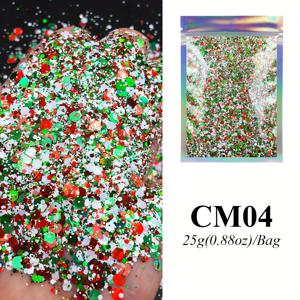 TEMU 크리스마스 색상(레드, 그린, 화이트)으로 구성된 25그램의 청크 글리터 혼합. 주얼리, 공예, 텀블러, 생일 파티 장식, 레진 프로젝트, 카드 제작 및 몰드 필러로 완벽합니다.