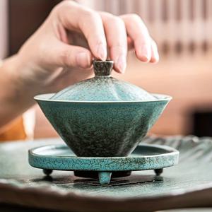 TEMU 1세트 3개: 가마변화 그린컵, 삼재능 뚜껑차잔, 뚜껑차잔 단품차세트, 고급차잔과 받침 세트