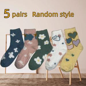 TEMU 플러시 친칠라 보온 양말 5켤레 - 중목 겨울용 따뜻한 양말, 날씨에 적합, 손세탁 가능한 포근한 신발