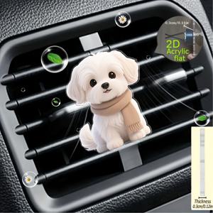 TEMU 2D 플랫, 스카프를 입은 귀여운 작은 강아지 패턴, 