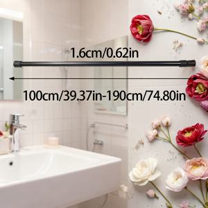 TEMU 1개, 다기능 블랙 텔레스코픽 샤워 커튼 로드, 내장 스프링이 있는 무드릴 텔레스코픽 로드, 헤비듀티, 샤워 커튼 로드, 건조 로드, 커튼 로드, 로만 로드, 옷장 지지 로드, 도어 커튼 로드에 적합, 욕실, 주방, 거실 등에 적합, 주방 수납,욕실 정리,모던 로드,내구성 있는 금속,고품질 소재,다용도 로드,스프링로드 로드,임차인,아파트 거주민
