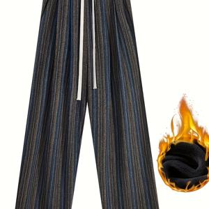 TEMU 가을 겨울 신상 캐주얼 라인드 하이웨이스트 플루이드 와이드 레그 팬츠 - 세로 팬츠|냉장고바지|바지