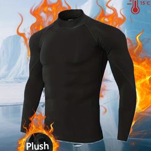 TEMU 남성용 보온 언더웨어 베이스 레이어 압축 탑, 고탄력 안감 보온 압축 셔츠, 스키, 하이킹 및 겨울 스포츠용 방한 스트레치 베이스 레이어 - 솔리드 컬러 터틀넥 탑, 겨울 캐주얼 웨어, 두꺼운 소재