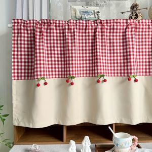 TEMU 세련된 러스틱 체크 디자인의 짧은 커튼, 주방용, 우아한 창문 밸런스 및 체리 카페 스타일, 욕실 및 룸 디바이더로 적합, 버팔로 체크 패턴 및 로드 포켓 디자인