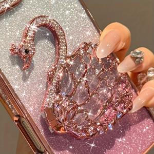 TEMU 새로운 샌드 플로우 스완 장식 접착식 휴대폰 스탠드. 아이폰, 삼성, 샤오미 및 기타 다양한 스마트폰에 적합하며, 샌드 플로우 스완 휴대폰 케이스 데스크탑 홀더와 속이 빈 게으른 스탠드가 특징입니다.|그립톡