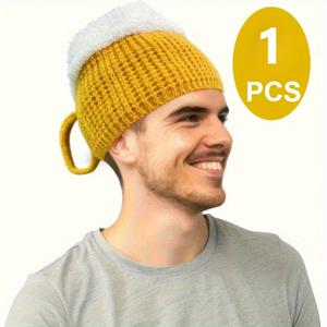 TEMU 재미있는 맥주 머그컵 모자 - 가을, 겨울 남녀용 신축성 있는 맥주 모자, 가볍고 따뜻하며, 장난기 넘치는 호프 디자인, 할로윈, 크리스마스, 새해, 맥주 파티, 생일 축하, 총각 파티에 적합|모자|남자모자