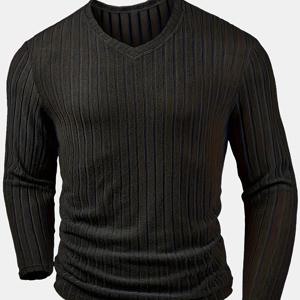 TEMU [Shule Water OBM] 남성용 트렌디 스포츠 V넥 스웨트셔츠는 편안하고 피부 친화적인 골지 텍스처 패턴을 특징으로 하며, 캐주얼한 외출 및 일상복에 적합합니다.