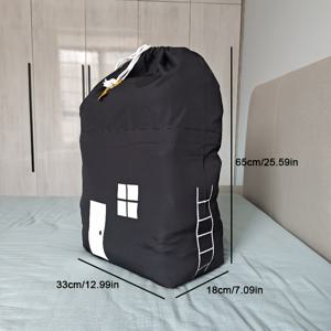 TEMU 1개 북유럽 흑백 하우스 패턴 드로스트링 수납 가방 | 폴리에스터 원단, 다용도 세탁 및 가정용품, 선반 바구니|빨래바구니