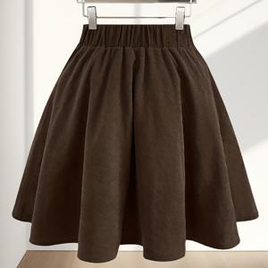 TEMU 탄력 있는 허리 밴드가 있는 A라인 숏 스커트 - 플러시 플레어 우산 밑단 & 스모크 드레스 스타일 | 솔리드 컬러 캐주얼에서 드레시까지 스커트 (허리밴드 없음) | 사계절 착용 가능한 루즈핏 | 손세탁 가능한 숏 A라인 스커트