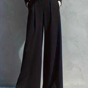 TEMU 여성 클래식 블랙 와이드 레그 팬츠|냉장고바지|바지