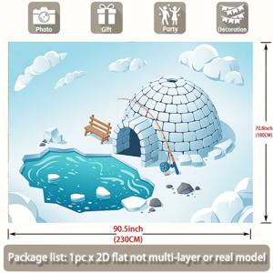 TEMU 2D 평면, 2D 평면 배너 1개, 얼음 위 낚싯대와 벤치가 있는 이 풍경, 가족 파티 행사, 결혼식, 생일 파티, 성인식, 기념식, 크리스마스, 추수감사절, 사계절, 현관, 방 장식, 실내/실외 축하 행사, 세례식 파티용, 부모님 및 파티 기획자를 위한 완벽한 선물 폴리에스터 배너, 2D 평면