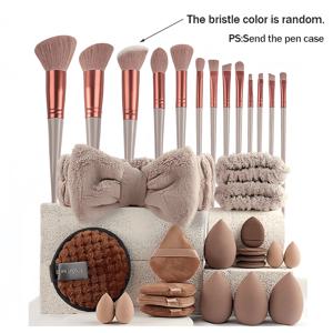 TEMU 33pcs 메이크업 도구 세트 (13pcs 메이크업 브러쉬 세트 + 4pcs 메이크업 스펀지 + 4pcs 미니 메이크업 스펀지 + 4pcs 삼각 파우더 퍼프 + 4pcs 미니 에어 쿠션 파우더 퍼프 + 1pc 페이셜 클렌징 스펀지 + 1pc 헤어밴드 + 2pcs 핸드 볼 스트랩 메이크업 브)