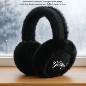 TEMU “Grateful” 프린트가 있는 접이식 플러시 귀마개 | 편안하고 두꺼운 방한 기능성, 패셔너블한 겨울 귀 보호 - ErZhao002