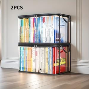 TEMU 2/4개 대형 투명 책 정리 가방, 플립 커버 및 손잡이 포함 - 책, 사무용품, 장난감, 간식에 적합한 고강도 투명 PVC 수납 가방 - 공간 절약형 가정용, 사무실용|북커버