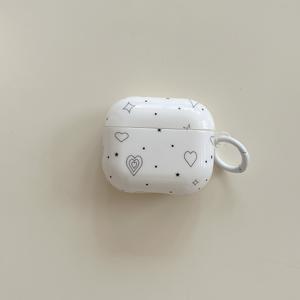 TEMU 패션 순백색 라인 하트 별 도트 풀커버 이어폰 케이스 (흰색 걸이 포함), 2개, 4세대/3세대/Pro/ Pro 2세대/2세대/1세대/Pro 3세대 호환