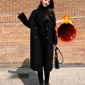 TEMU 고급 블랙 여성 코트, 롱 슬림 테이스트, 소녀 코트