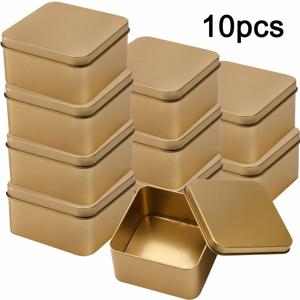 TEMU 뚜껑이 있는 10개 금색 메탈 틴, 사탕, 스낵, 선물 공예용 휴대용 보관 용기 - 튼튼한 철 구조, 쌓을 수 있음, 쿠키 보관용, 선물 포장, 장식 포장, 견고한 구조