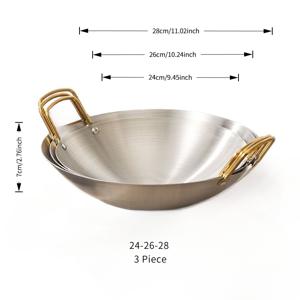 TEMU 3개 세트 고강도 스테인리스 스틸 핫팟 - 레스토랑 & 가정용 두꺼운 상업/가정용 중국식 보일러 냄비 (스탠드 버너 포함)