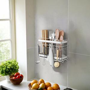 TEMU 1개 헤비듀티 스테인리스 스틸 젓가락 거치대 - 무드릴 벽걸이 주방 정리함, 식기 보관함 포함, 공간 절약형 카운터탑 또는 백스플래시 마운트, 칼·포크·숟가락용 - 가정 및 상업용 주방에 적합, 세련된 디자인, 내식성 소재, 작은 공간 생활