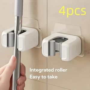 TEMU 4개 세트 벽걸이 걸레 & 빗자루 홀더 - 헤비듀티 공간절약형 수직 보관, 걸레 클립 & 빗자루 후크 포함, 드릴/나사 없이 설치 가능, 홈, 주방, 욕실용 - 모던 플라스틱 청소용 (4개), 후크