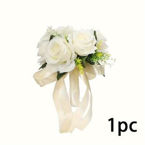 TEMU 1개 리얼리스틱 인공 신부 부케 - 장미 풀 부케 핸드헬드 웨딩 부케, 신부, 결혼식 및 약혼식에 적합, 꽃, 관리 불필요