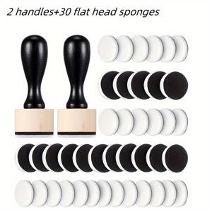 TEMU 전체 판매 라운드 잉크 혼합 도구 - 30개 교체 스폰지 폼 패드, 2개 미니 코팅 도구, 예술 용품, 공예 및 서예에 이상적, 공예 용품|스폰지 고무 패드|목재 손잡이 브러시, 잉크 브러시