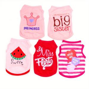 TEMU 5개입 애완동물 여름옷, 강아지용 귀여운 프린트 조끼, 고양이용 민소매 티셔츠, 가벼운 애완동물 스포츠웨어, 암컷 강아지용 레드 재킷