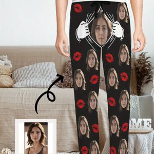 TEMU 남성용 맞춤형 립 프린트 팬츠 - 이름/텍스트 추가 가능, 신축성 있는 드로스트링 허리밴드, 홈웨어/헬스/일상복으로 적합 - 남자친구/남편을 위한 이상적인 선물