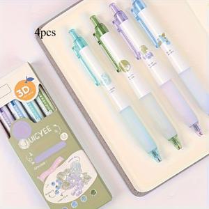 TEMU Juicyee 향기 젤 펜 세트 4개 - 과일향 중간 굵기 롤러볼 펜, 빠른 건조 내구성 플라스틱 소재, 저널링 및 드로잉용, 베리, 레몬, 라벤더 향 포함