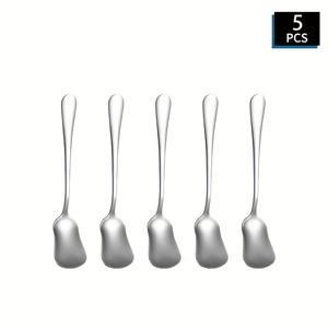 TEMU 디저트, 시리얼, 믹서, 커피, 차, 설탕용 스테인리스 스틸 스쿱 5개 세트. 거울 모양의 끝이 특징이며, 식기세척기에서 세척 가능합니다.