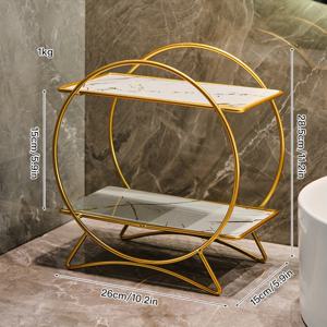 TEMU DONGZHANGGUI 우아한 고양이 귀 베이스가 있는 이중층 욕실 정리함 - 화장품, , 향수용 세련된 금속 선반 - лак코트 마감, 현대적인 욕실에 이상적인 욕실 정리함 및 보관함