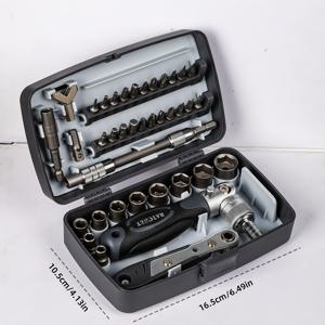 TEMU 38-In-1 래칫 스크루드라이버 키트, 소켓 세트 및 자석 비트가 포함되어 있으며 회전 핸들, 연장 로드, 및 저장 케이스가 포함되어 있으며 컴퓨터, 자전거, 자동차, 및 가정용 장치에 적합합니다.