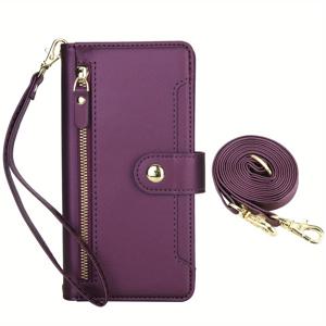 TEMU 휴대폰 케이스 - AWQUER 크로스바디 플립 폰 케이스, 삼성 갤럭시 S25 Edge, S24, S23, S22, S21 FE Ultra Plus 호환, PU 인조 가죽, 지퍼형 지갑, 카드 슬롯, RFID 차단, 손목 스트랩 특징.|폰케이스|핸드폰스트랩|S21케이스