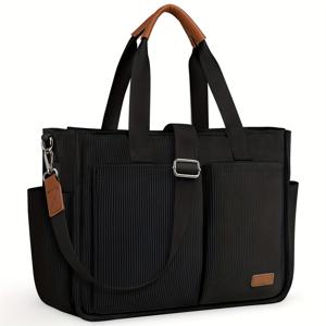 TEMU 루바디 여성용 대형 코듀로이 토트백, 남성용 가벼운 숄더백 지퍼 크로스백, 업무 및 여행용 핸드백, 베이지 블랙|슬링백|여행용크로스백|노트북가방