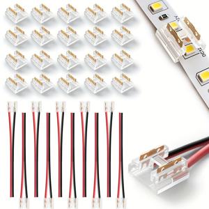 TEMU 30개 LED 스트립 커넥터 키트: 스트립 스플리터 20개 + 단일 끝 커넥터 10개, SMD/COB 2핀 8mm 라이트 스트립 호환