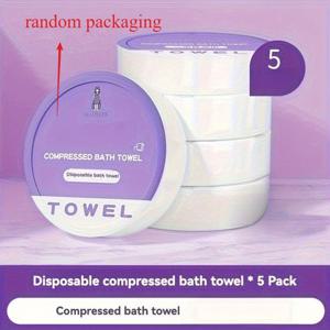 TEMU 5개/10개입 압축 일회용 목욕 타월, 휴대용 여행용 타월, 두껍고 흡수성이 좋음, 가정용, 호텔 및 출장에 적합. 빠른 건조, 개별 포장, 세탁 가능한 천 냅킨 및 야외 여행, 캠핑용 페이스 타월